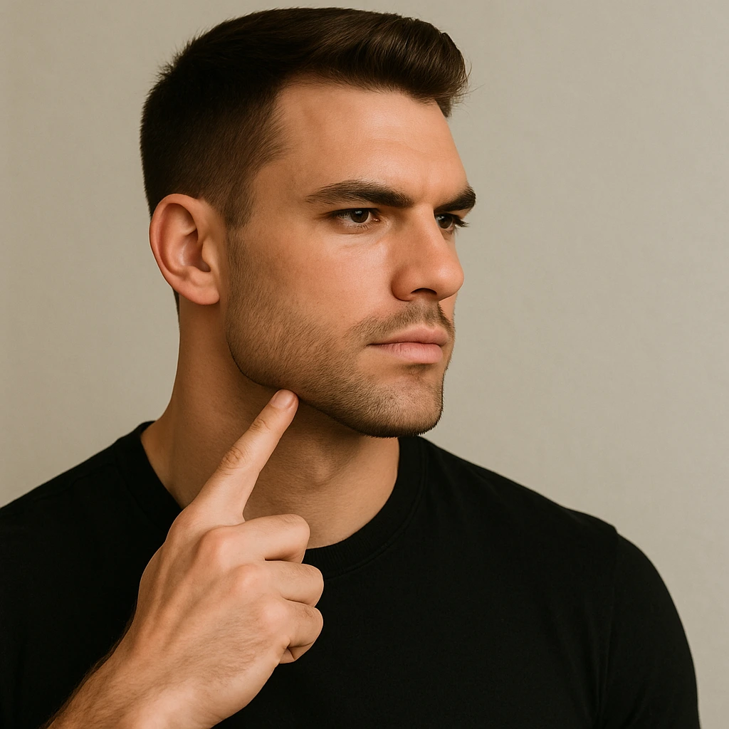 Imagem ilustrativa de preenchimento e definição da mandíbula masculina